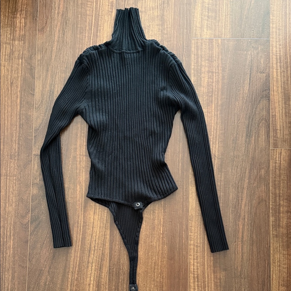 Missguided Black Ribbed Turtleneck Bodysuit